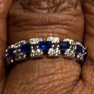 Sapphire White and Blue Moissanite Band Ring - Size 7